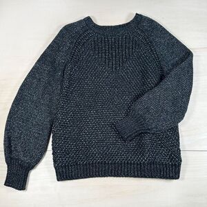 Worthington Women's Sweater Chunky Weave Loose Knit‎ Metallic Black Silver XL